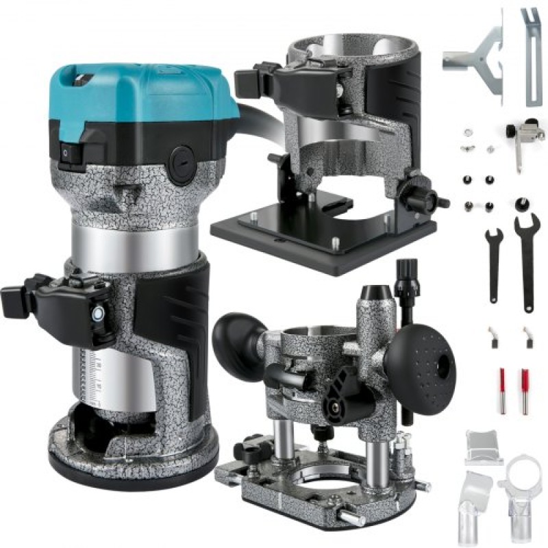 VEVOR Router Tool, 710W Wood Router, Router for Woodworking with 3 Router Collets, Wood Router Tool with Fixed & Plunge & Tilt Base, Woodworking Router with aluminium Shell & 13000-33000 r/min Rotating