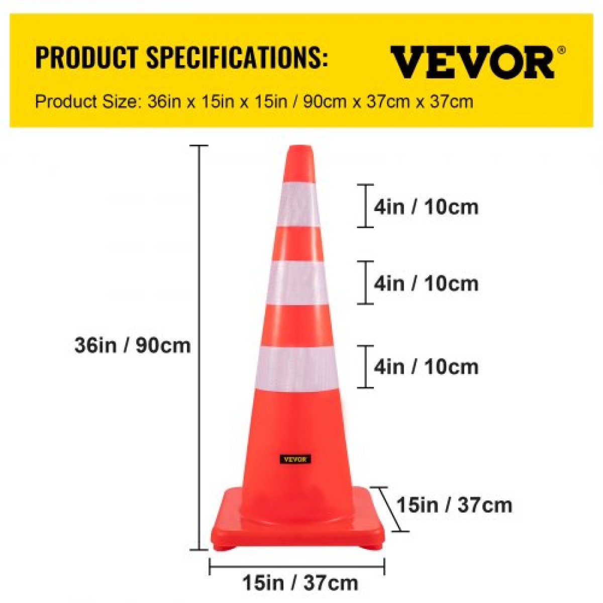 Κώνοι ασφαλείας VEVOR, 6 x 36" κώνοι κυκλοφορίας, πορτοκαλί κατασκευαστικοί κώνοι PVC, αντανακλαστικοί κώνοι κυκλοφορίας με βαριά βάση που χρησιμοποιούνται για τον έλεγχο της κυκλοφορίας, τη στάθμευση δρόμου και τη σχολική βελτίωση