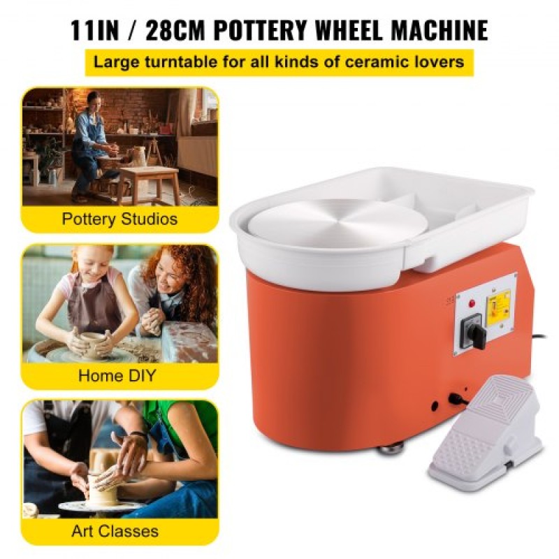 VEVOR Pottery Wheel 27,9 cm 0-300 RPM Κεραμικός τροχός, 350W Ρυθμιζόμενη μηχανή διαμόρφωσης ταχύτητας με εργαλεία γλυπτικής και ποδιά, Αποσπώμενος έλεγχος πεντάλ ποδιών λεκάνης για έργα τέχνης τέχνης και DIY Πορτοκαλί στο σπίτι