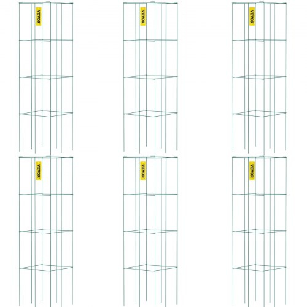 VEVOR Tomato Cages, 14.6" x 14.6" x 39.4", 6 Packs Square Plant Support Cages, Green PVC-Coated Steel Tomato Towers for Climbing Vegetables, Plants, Flowers, Fruits