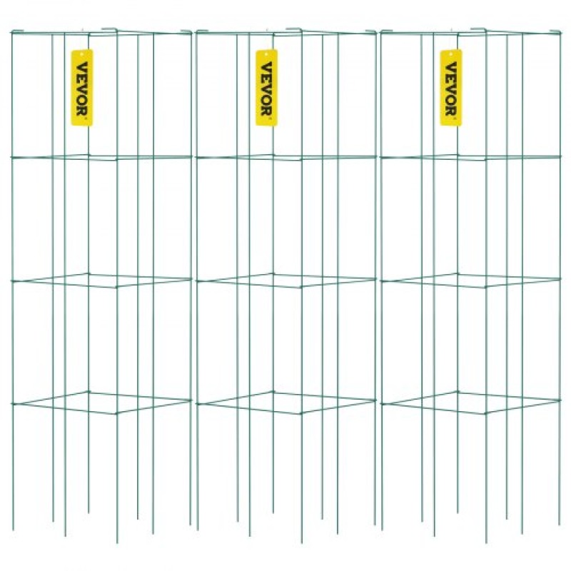 VEVOR Tomato Cages, 14,6 \" x 14,6\" x 39,4\", 3 Packs Κλουβιά ντομάτας για κήπο, τετράγωνα κλουβιά στήριξης φυτών βαρέως τύπου, πράσινοι πύργοι ντομάτας από χάλυβα με επικάλυψη PVC για αναρρίχηση λαχανικών, φυτών, λουλουδιών, φρούτων