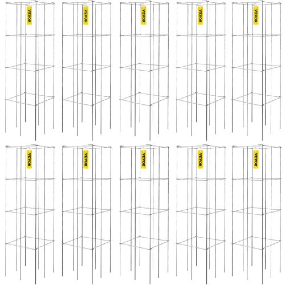 VEVOR Tomato Cages, 11.8" x 11.8" x 46.1", 10 Packs Square Plant Support Cages, Silver PVC-Coated Steel Tomato Towers for Climbing Vegetables, Plants, Flowers, Fruits
