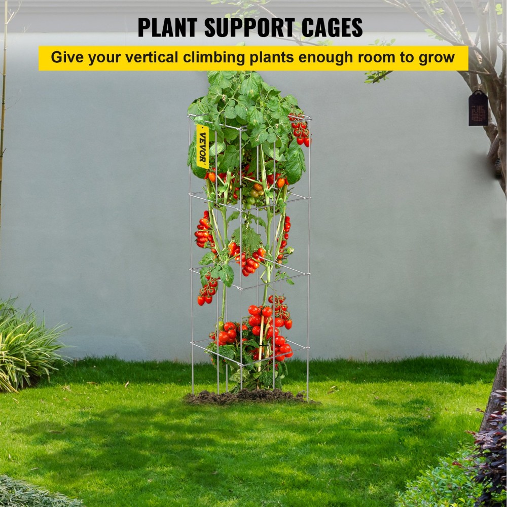VEVOR Tomato Cages, 11,8 \" x 11,8 \" x 46,1\", 5 Packs Τετράγωνα κλουβιά στήριξης φυτών, Ασημένιοι πύργοι ντομάτας με επικάλυψη PVC για αναρρίχηση λαχανικών, φυτών, λουλουδιών, φρούτων