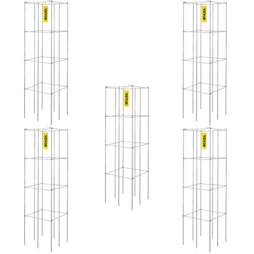 VEVOR Tomato Cages, 11.8\" x 11.8\" x 46.1\", 5 Packs Square Plant Support Cages, Silver PVC-Coated Steel Tomato Towers for Climbing Vegetables, Plants, Flowers, Fruits