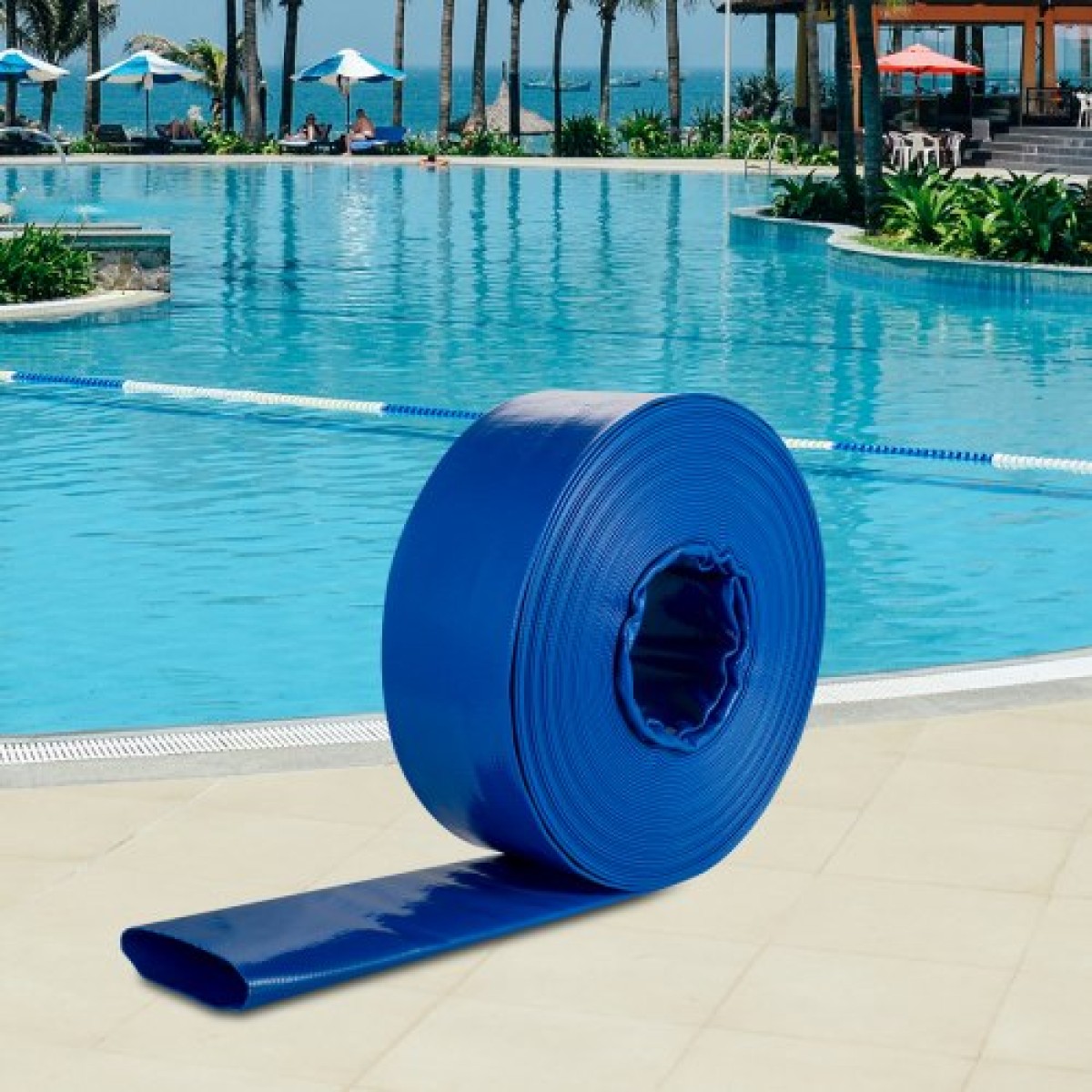 Εύκαμπτος σωλήνας εκκένωσης VEVOR, 51 mm x 32 m, Επίπεδος εύκαμπτος σωλήνας από ύφασμα PVC, σωλήνας αποστράγγισης βαρέως τύπου backwash με σφιγκτήρες, ανθεκτικός στις καιρικές συνθήκες και ανθεκτικός στη διάρρηξη, Ιδανικός για πισίνα και μεταφορά νερού, μ