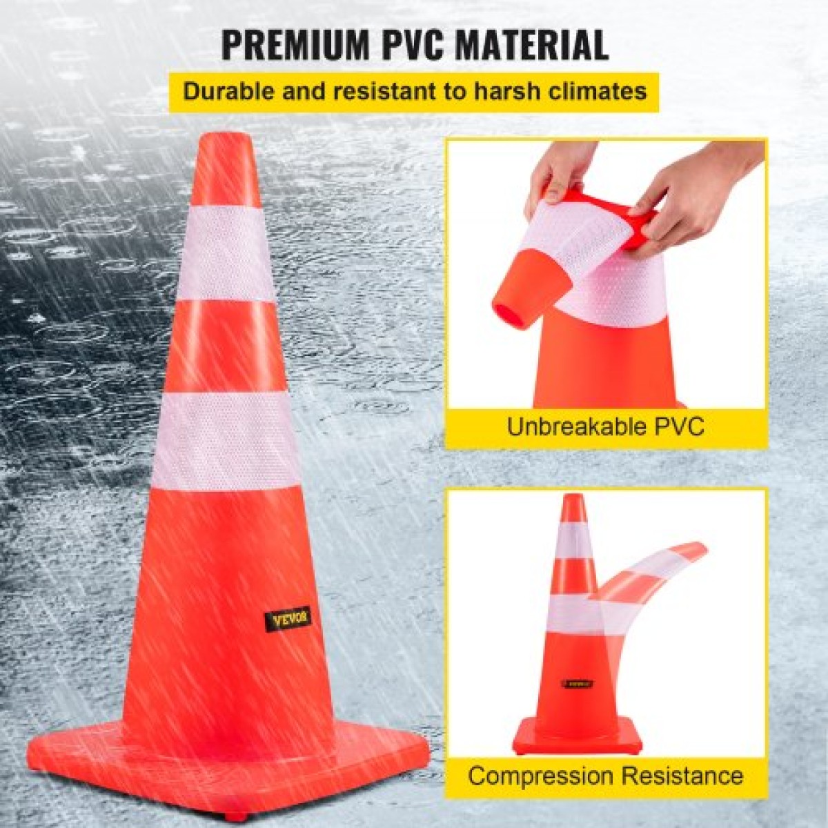 Κώνοι ασφαλείας VEVOR, Ύψος 28 ίντσες/73 cm, 12 ΤΕΜ PVC πορτοκαλί κώνος κυκλοφορίας με 2 αντανακλαστικά κολάρα και ζυγισμένη βάση, που χρησιμοποιούνται για έλεγχο κυκλοφορίας, στάθμευση δρόμου και σχολική βελτίωση