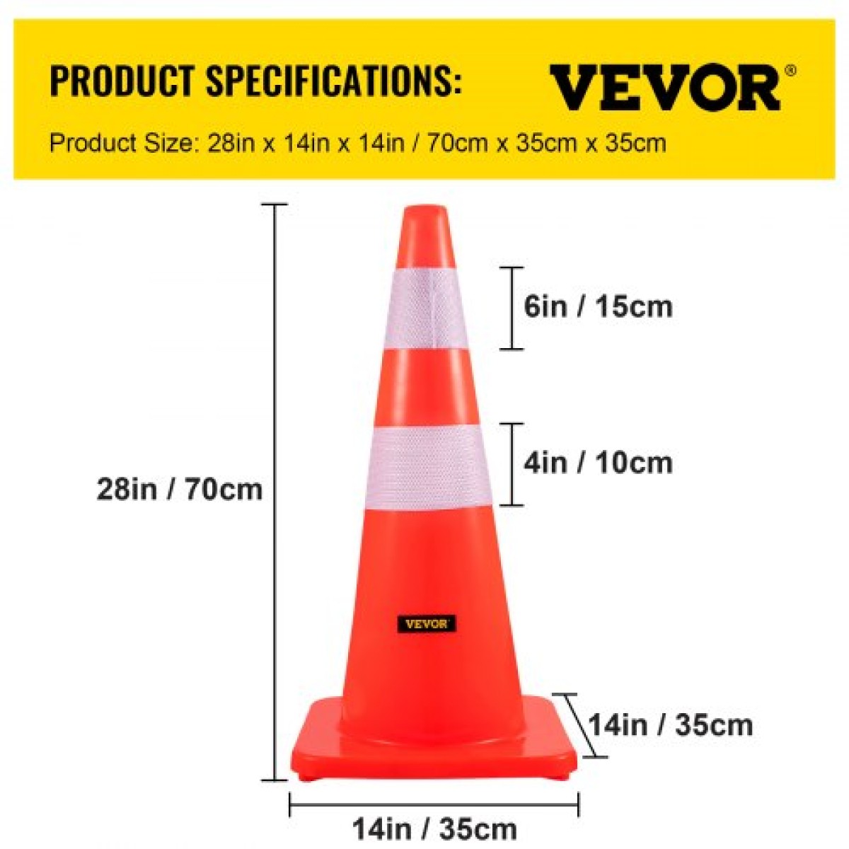 Κώνοι ασφαλείας VEVOR, Ύψος 28 ίντσες/73 cm, 12 ΤΕΜ PVC πορτοκαλί κώνος κυκλοφορίας με 2 αντανακλαστικά κολάρα και ζυγισμένη βάση, που χρησιμοποιούνται για έλεγχο κυκλοφορίας, στάθμευση δρόμου και σχολική βελτίωση