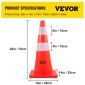 Κώνοι ασφαλείας VEVOR, Ύψος 28 ίντσες/73 cm, 12 ΤΕΜ PVC πορτοκαλί κώνος κυκλοφορίας με 2 αντανακλαστικά κολάρα και ζυγισμένη βάση, που χρησιμοποιούνται για έλεγχο κυκλοφορίας, στάθμευση δρόμου και σχολική βελτίωση
