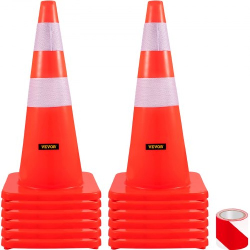 Κώνοι ασφαλείας VEVOR, Ύψος 28 ίντσες/73 cm, 12 ΤΕΜ PVC πορτοκαλί κώνος κυκλοφορίας με 2 αντανακλαστικά κολάρα και ζυγισμένη βάση, που χρησιμοποιούνται για έλεγχο κυκλοφορίας, στάθμευση δρόμου και σχολική βελτίωση
