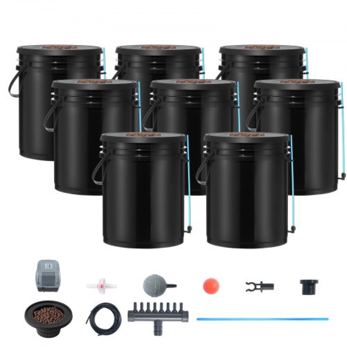 VEVOR DWC Hydroponics Grow System, Hydroponic Growing System, Deep Water Culture 5-Gallon 8 Buckets, DWC System with Air Pump, Air Stones και Water Level Device for Leafy Lagetables