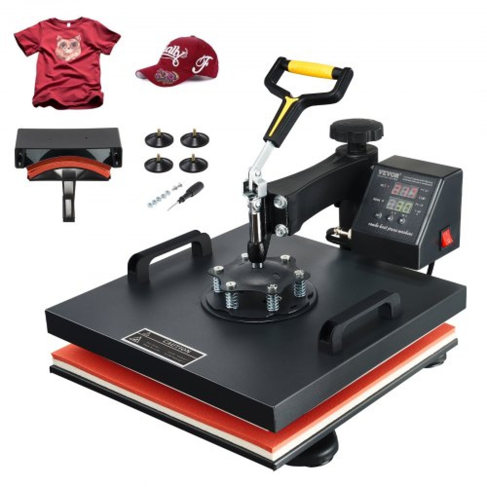 VEVOR Heat Press Machine, 15x15inch / 38x38cm, 2IN1 Clamshell Sublimation Transfer Printer with Teflon Coating, Digital Precise Heat Control, Powerpress for T-shirts Καπέλα Καπέλα