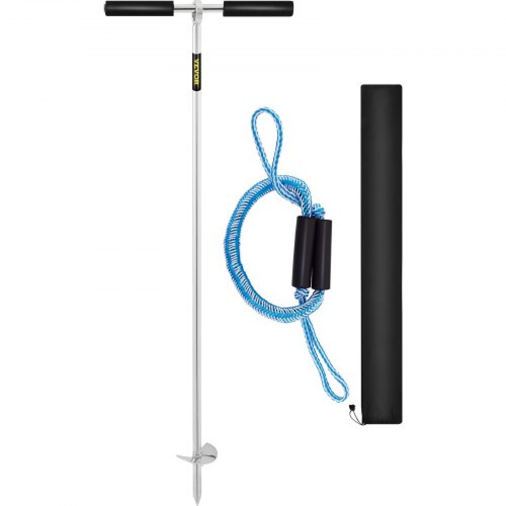 VEVOR Sand Anchor, 36\" Length Auger to The Beach and Sandbar, 316 Stainless Steel Screw Anchor with Removable Handle, Bungee Line & Carry Bag, for Jet Ski PWC Pontoon Kayak