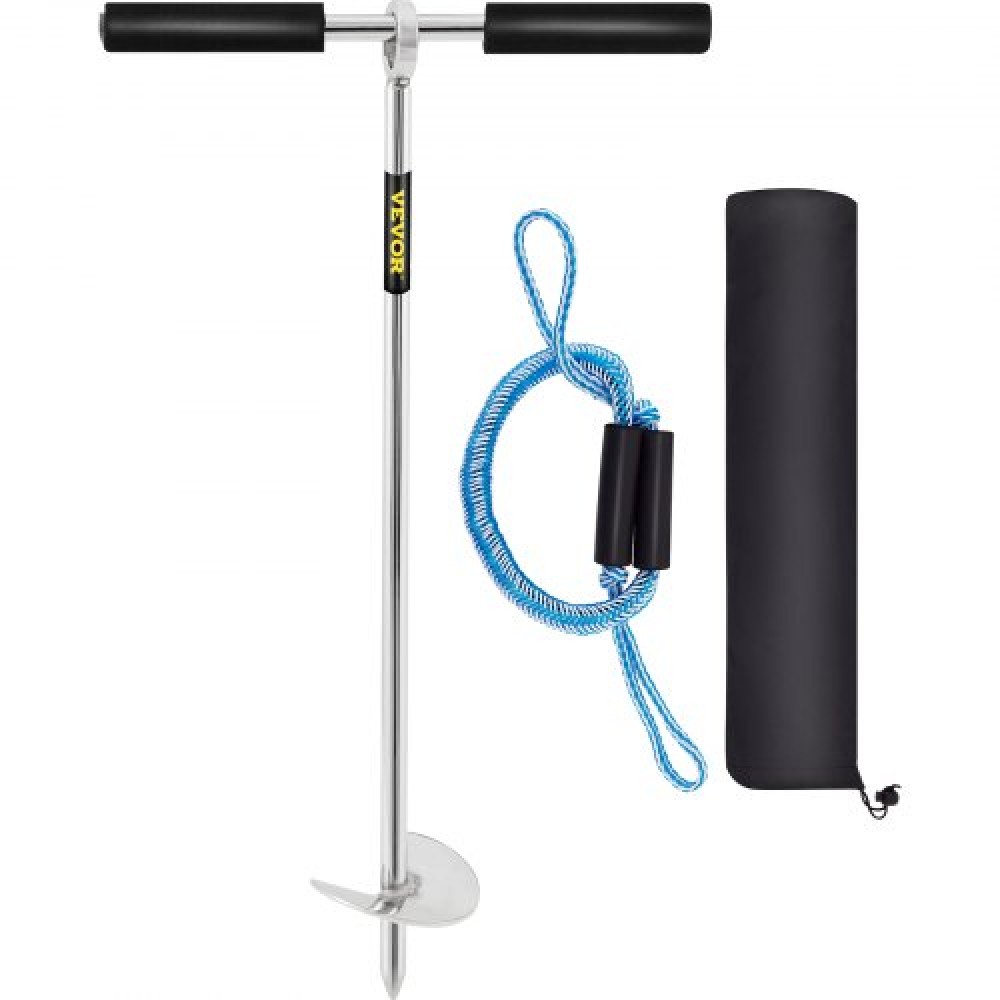 VEVOR Sand Anchor, 18\" Length Auger to The Beach and Sandbar, 316 Stainless Steel Screw Anchor with Removable Handle, Bungee Line & Carry Bag, for Jet Ski PWC Pontoon Kayak