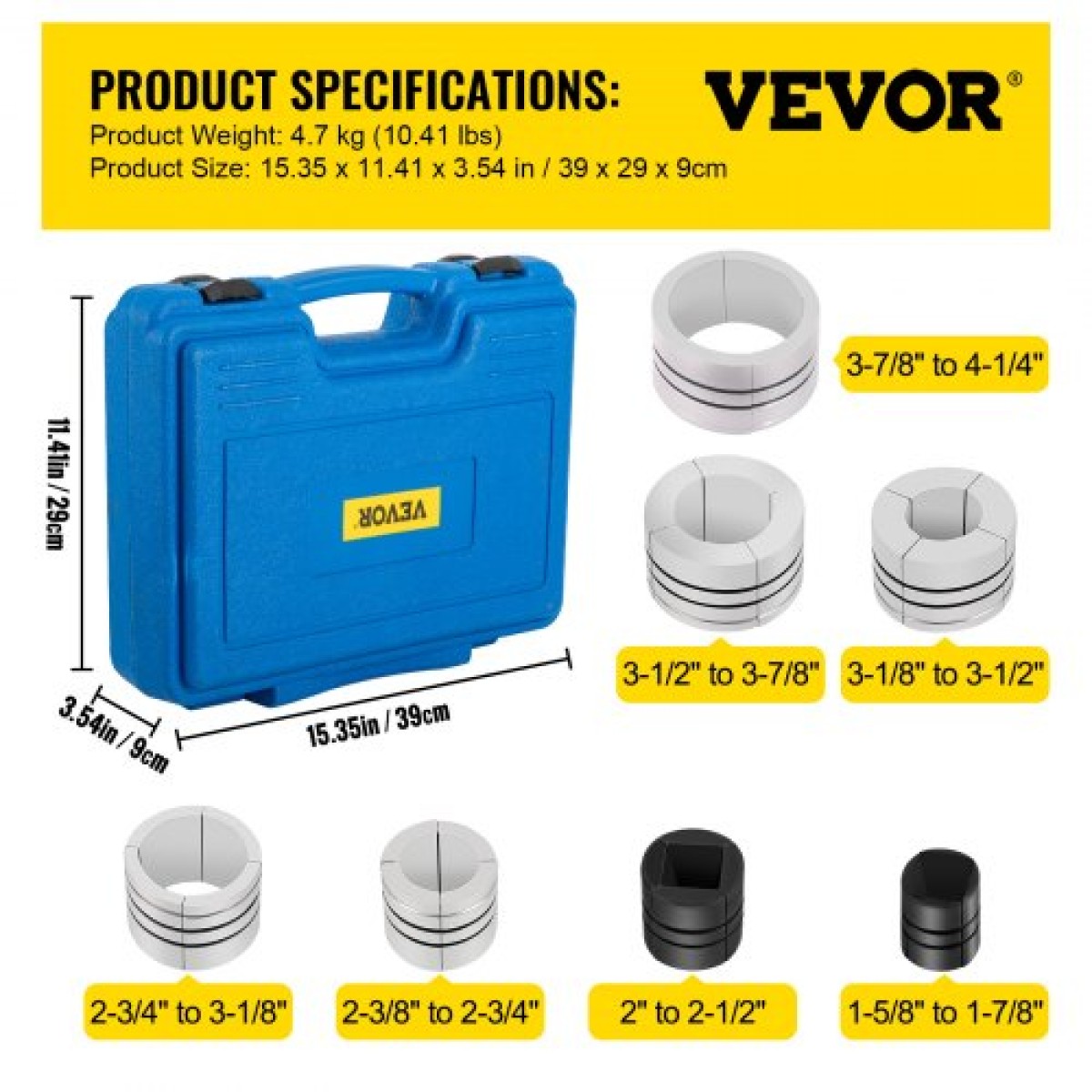 VEVOR Hydraulic Exhaust Pipe Expander, μέγεθος 4,1 έως 10,8 cm, 10 T πεντάλ αντλία περιλαμβάνεται με 4 μήτρες, 2 θήκες αποθήκευσης για χάλκινους σωλήνες αλουμινίου στην επισκευή αυτοκινήτων