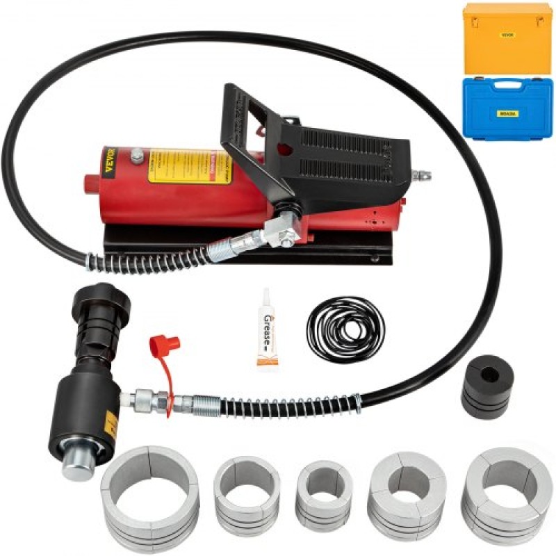 VEVOR Hydraulic Exhaust Pipe Expander, μέγεθος 4,1 έως 10,8 cm, 10 T πεντάλ αντλία περιλαμβάνεται με 4 μήτρες, 2 θήκες αποθήκευσης για χάλκινους σωλήνες αλουμινίου στην επισκευή αυτοκινήτων