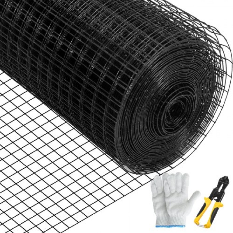 Υφασμάτινο ύφασμα VEVOR, 36 \" x 50\' & 1 \" x 1 \" μέγεθος πλέγματος, γαλβανισμένο ατσάλι με επίστρωση βινυλίου 16 διαμετρήματος περίφραξη από σύρμα κοτόπουλου με μια πένσα κοπής & ένα ζευγάρι υφασμάτινα γάντια, για περίφραξη 