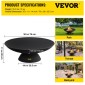VEVOR Fire Pit Bowl, 30 ιντσών βαθύ στρογγυλό μπολ από χυτοσίδηρο, καύση ξύλου για εξωτερικά αίθρια, αυλές και κάμπινγκ, με βάση σχεδιασμένη για σταθερό μπολ και ραβδί καυσόξυλου, μαύρο