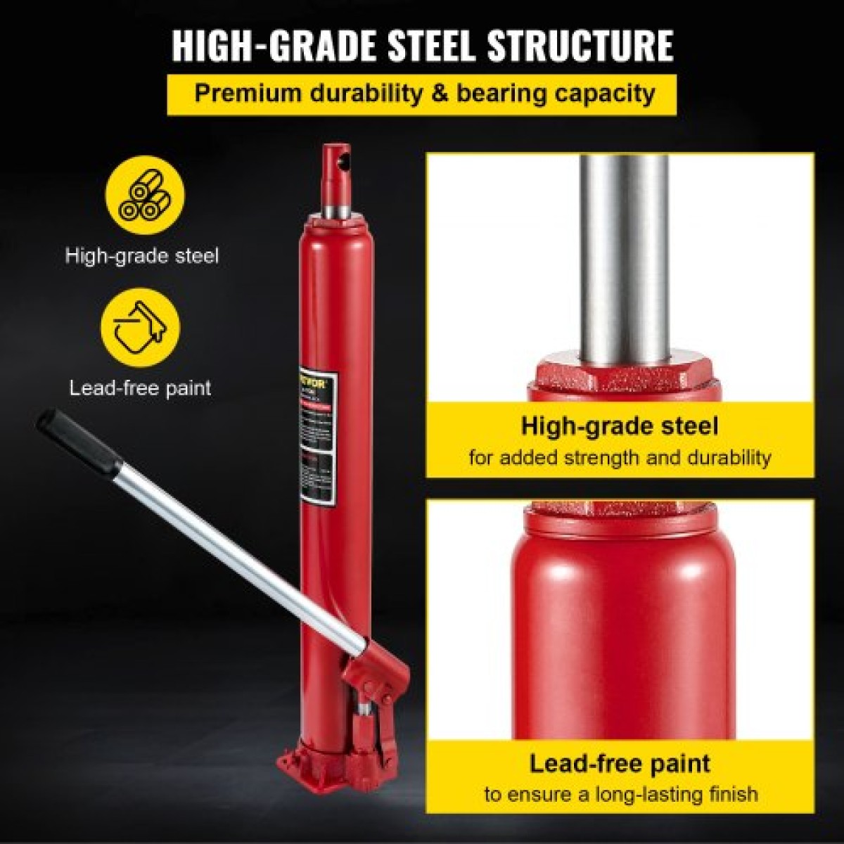 VEVOR Hydraulic Long Ram Jack, χωρητικότητα 4 Tons/8818 lbs, με μονοέμβολη αντλία και επίπεδη βάση, χειροκίνητος επιλογέας κερασιού με λαβή, για γερανούς γκαράζ/καταστήματος, ανυψωτικό κινητήρα, κόκκινο