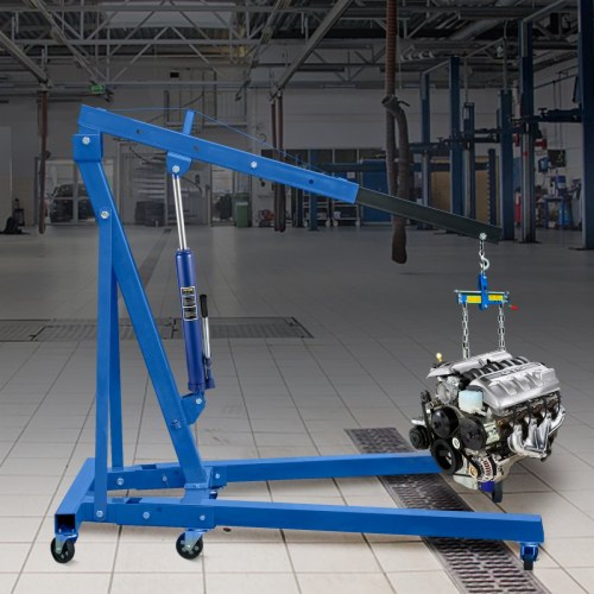 VEVOR Hydraulic Long Ram Jack, χωρητικότητας 8 Tons/17363 lbs, με μονοέμβολη αντλία και βάση Clevis, Χειροκίνητος επιλογέας Cherry με λαβή, για γερανούς γκαράζ/καταστήματος, ανυψωτικό κινητήρα, μπλε