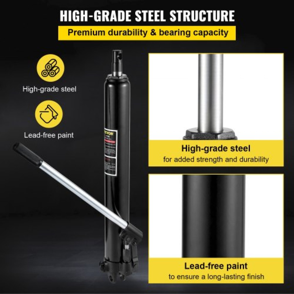 VEVOR Hydraulic Long Ram Jack, χωρητικότητας 3 Tons/6600 lbs, με μονοέμβολη αντλία και βάση Clevis, χειροκίνητος επιλογέας κερασιού με λαβή, για γερανούς γκαράζ/καταστήματος, ανυψωτικό κινητήρα, μαύρο