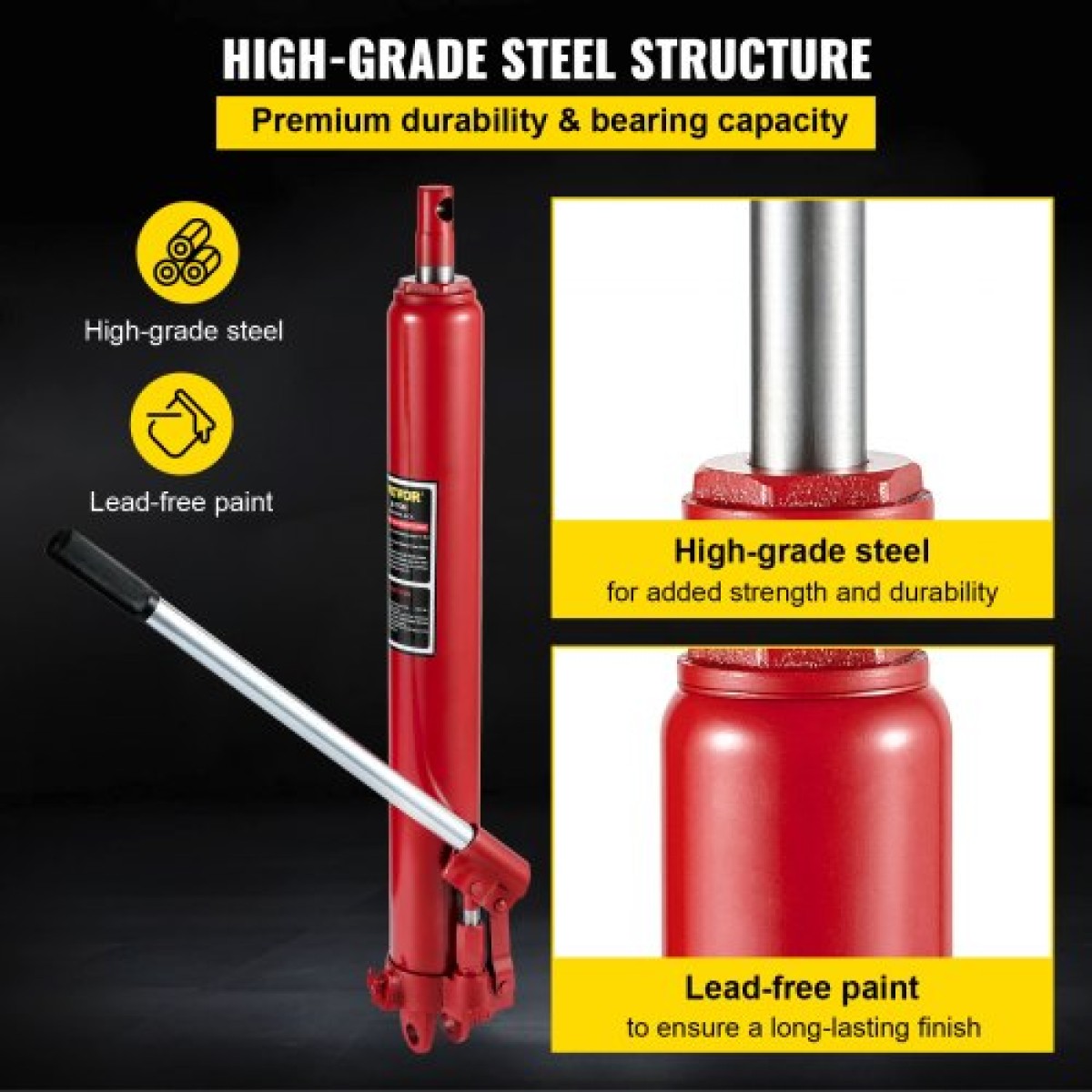 VEVOR Hydraulic Long Ram Jack, χωρητικότητα 8 Tons/17363 lbs, με μονοέμβολη αντλία και βάση Clevis, χειροκίνητος επιλογέας κερασιού με λαβή, για γερανούς γκαράζ/καταστήματος, ανυψωτικό κινητήρα, κόκκινο