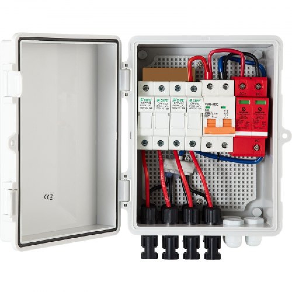 VEVOR PV Combiner Box, 4 String, Solar Combiner Box με ονομαστική ασφάλεια ρεύματος 15A, διακόπτη 63A, αστραπή και ηλιακό βύσμα, για On/Off Grid Solar Panel System, IP65 Waterproof 17 x 23 x 11 cm