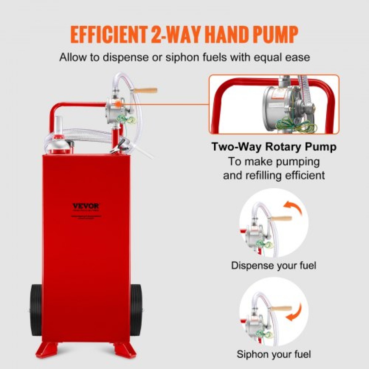 VEVOR 30 Gallon Fuel Caddy, Fuel Storage Tank σε 2 τροχούς, Φορητό Gas Caddy με Manuel Transfer Pump, βενζίνη ντίζελ δοχείο καυσίμου για αυτοκίνητα, χορτοκοπτικά, ATV, σκάφη, Περισσότερα, κόκκινο