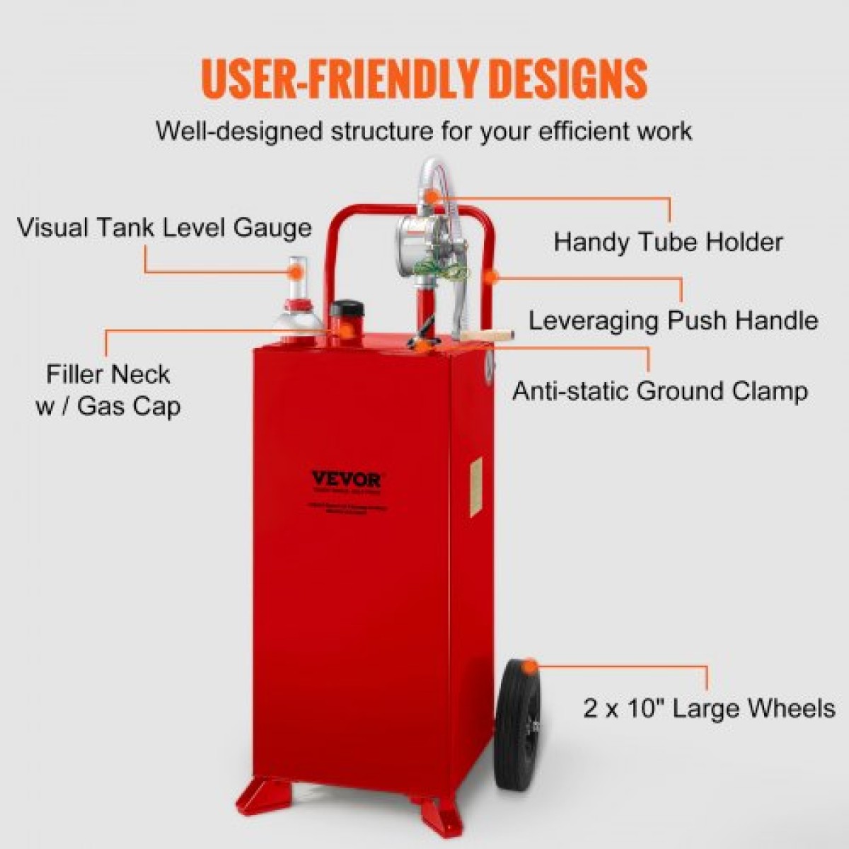 VEVOR 30 Gallon Fuel Caddy, Fuel Storage Tank σε 2 τροχούς, Φορητό Gas Caddy με Manuel Transfer Pump, βενζίνη ντίζελ δοχείο καυσίμου για αυτοκίνητα, χορτοκοπτικά, ATV, σκάφη, Περισσότερα, κόκκινο
