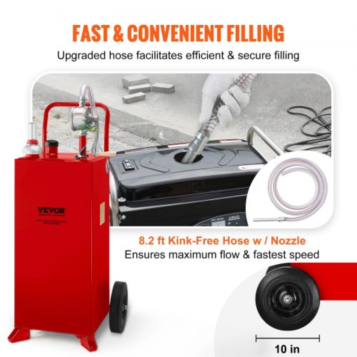 VEVOR 30 Gallon Fuel Caddy, Fuel Storage Tank σε 2 τροχούς, Φορητό Gas Caddy με Manuel Transfer Pump, βενζίνη ντίζελ δοχείο καυσίμου για αυτοκίνητα, χορτοκοπτικά, ATV, σκάφη, Περισσότερα, κόκκινο