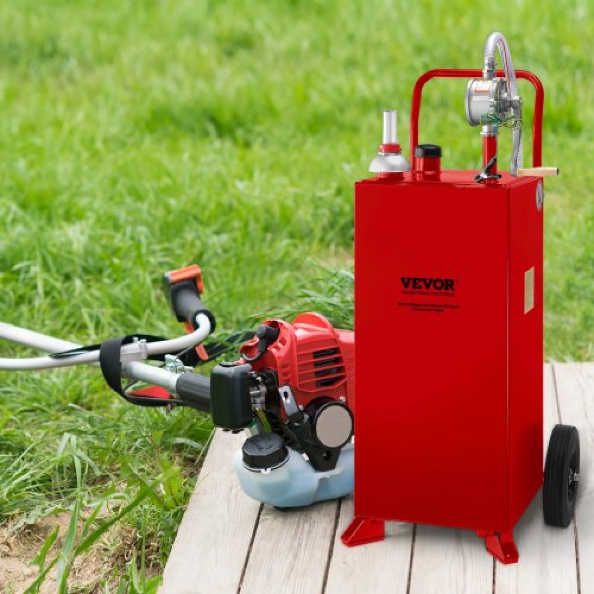 VEVOR 30 Gallon Fuel Caddy, Fuel Storage Tank σε 2 τροχούς, Φορητό Gas Caddy με Manuel Transfer Pump, βενζίνη ντίζελ δοχείο καυσίμου για αυτοκίνητα, χορτοκοπτικά, ATV, σκάφη, Περισσότερα, κόκκινο