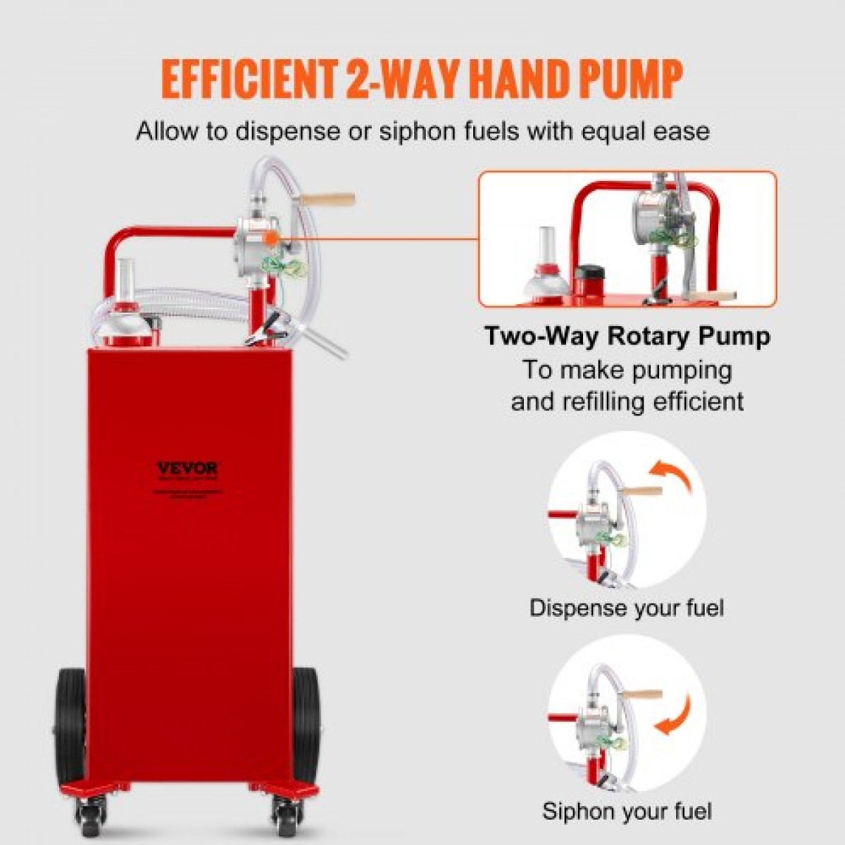 VEVOR 30 Gallon Fuel Caddy, Gas Storage Tank & 4 Wheels, with Manuel Transfer Pump, βενζινοδοχείο καυσίμου ντίζελ για αυτοκίνητα, χορτοκοπτικά, ATV, σκάφη, Περισσότερα, κόκκινο