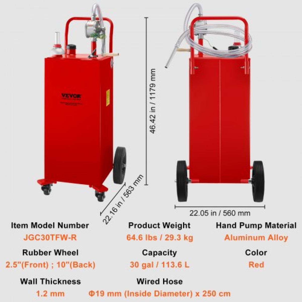 VEVOR 30 Gallon Fuel Caddy, Gas Storage Tank & 4 Wheels, with Manuel Transfer Pump, βενζινοδοχείο καυσίμου ντίζελ για αυτοκίνητα, χορτοκοπτικά, ATV, σκάφη, Περισσότερα, κόκκινο