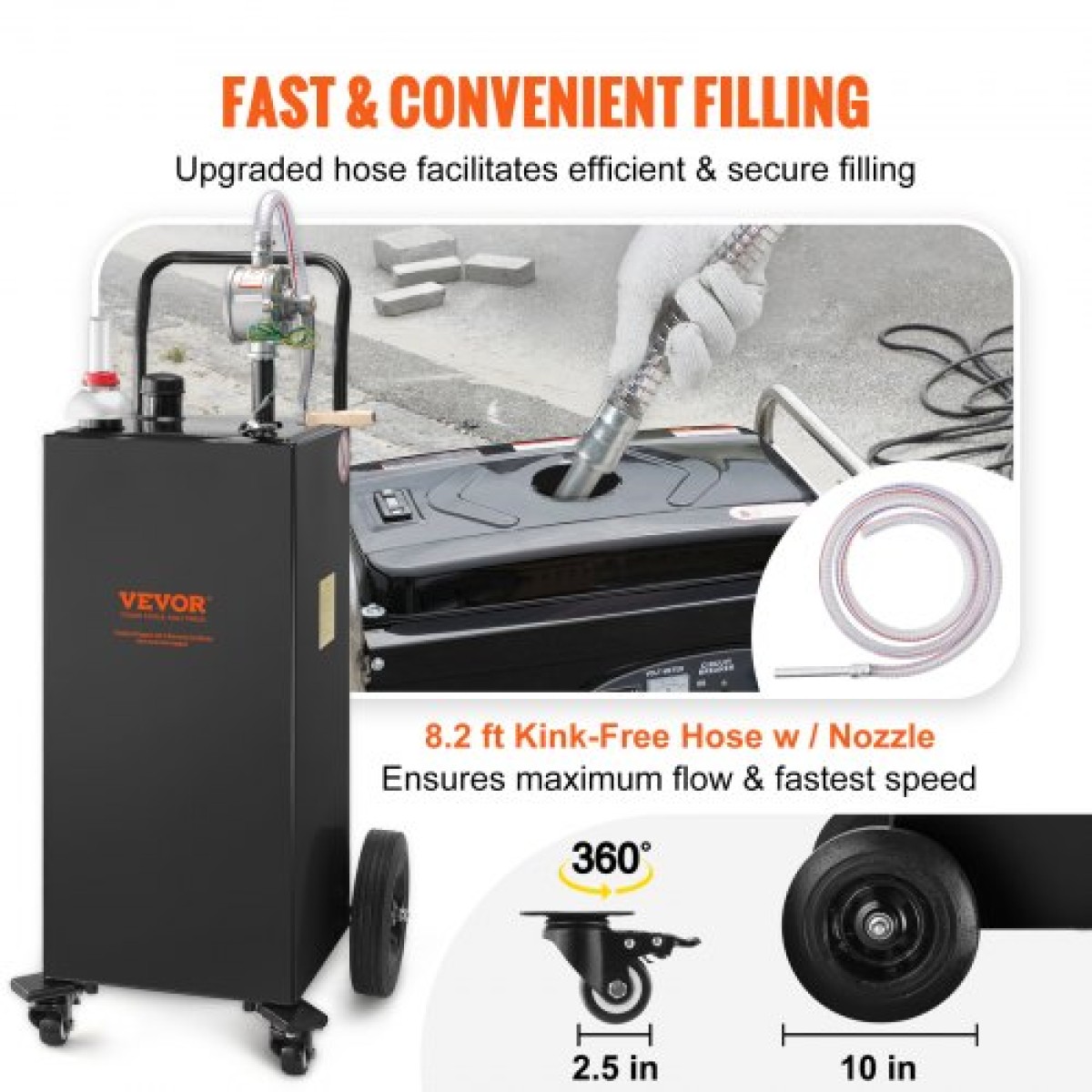 VEVOR 30 Gallon Fuel Caddy, Gas Storage Tank & 4 Wheels, with Manuel Transfer Pump, βενζινοδοχείο καυσίμου ντίζελ για αυτοκίνητα, χορτοκοπτικά, ATV, σκάφη, Περισσότερα, Μαύρο