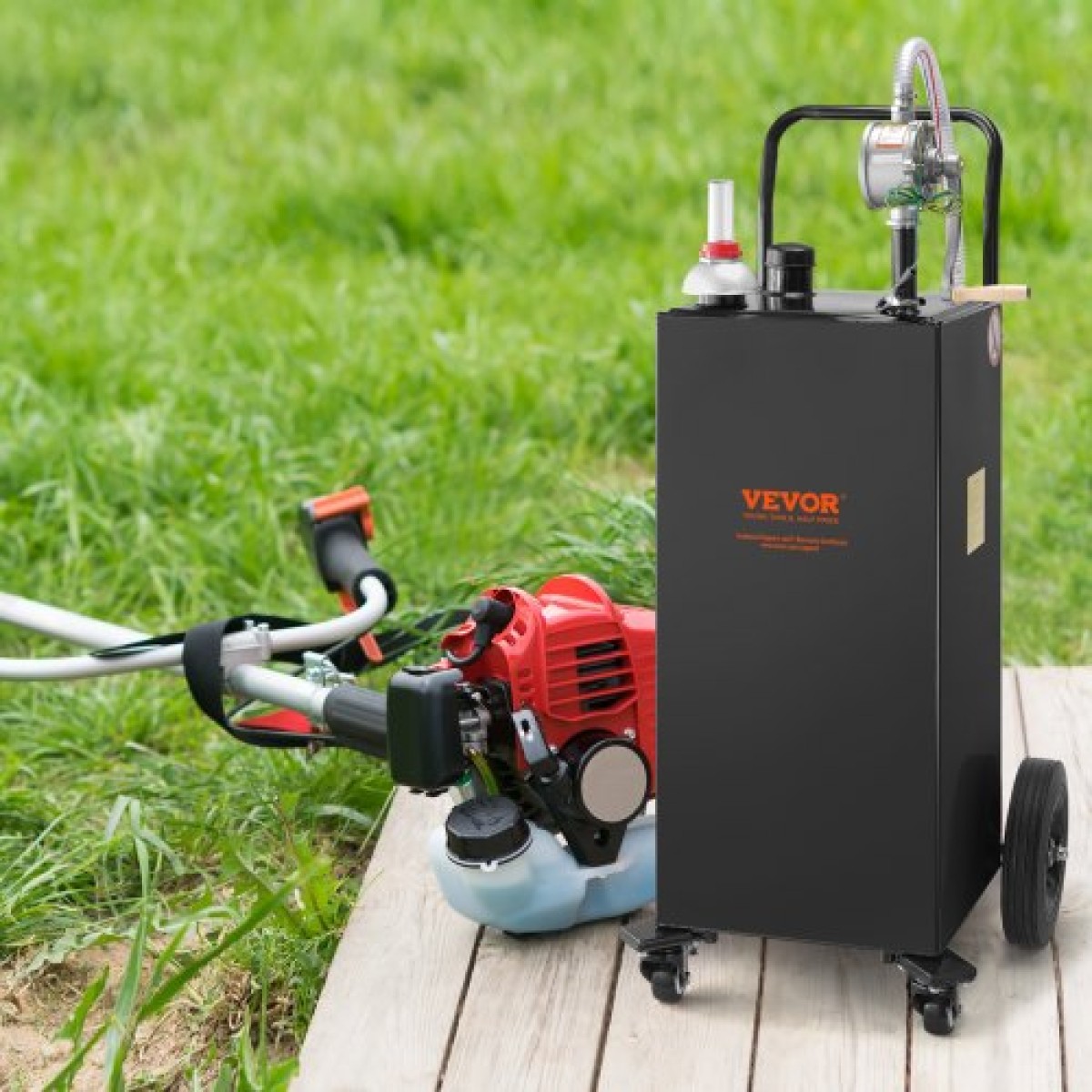 VEVOR 30 Gallon Fuel Caddy, Gas Storage Tank & 4 Wheels, with Manuel Transfer Pump, βενζινοδοχείο καυσίμου ντίζελ για αυτοκίνητα, χορτοκοπτικά, ATV, σκάφη, Περισσότερα, Μαύρο