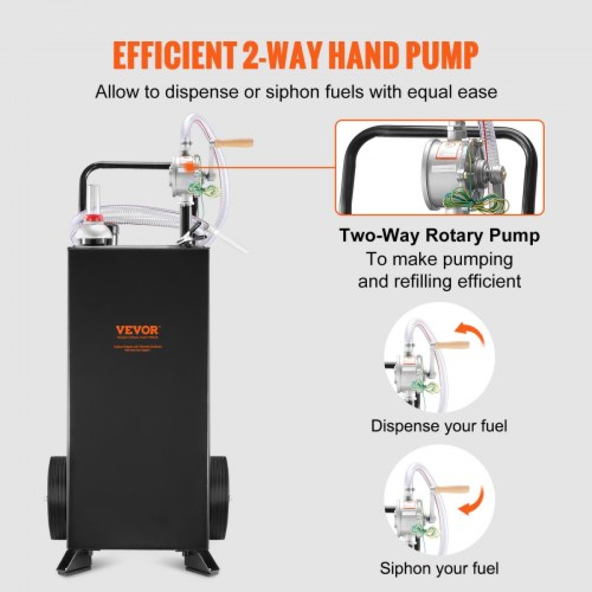 VEVOR 30 Gallon Caddy, Δεξαμενή αποθήκευσης καυσίμου με ρόδες, φορητό δοχείο καυσίμου με αντλία μεταφοράς Manuel, δοχείο καυσίμου βενζίνης ντίζελ για αυτοκίνητα, χορτοκοπτικά, ATV, σκάφη, Περισσότερα, Μαύρο