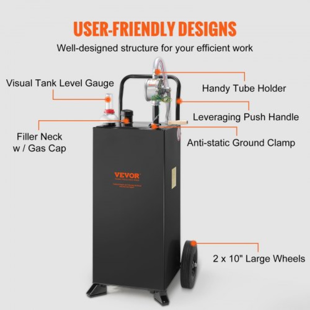 VEVOR 30 Gallon Caddy, Δεξαμενή αποθήκευσης καυσίμου με ρόδες, φορητό δοχείο καυσίμου με αντλία μεταφοράς Manuel, δοχείο καυσίμου βενζίνης ντίζελ για αυτοκίνητα, χορτοκοπτικά, ATV, σκάφη, Περισσότερα, Μαύρο