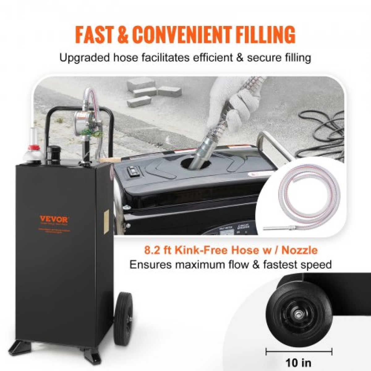 VEVOR 30 Gallon Caddy, Δεξαμενή αποθήκευσης καυσίμου με ρόδες, φορητό δοχείο καυσίμου με αντλία μεταφοράς Manuel, δοχείο καυσίμου βενζίνης ντίζελ για αυτοκίνητα, χορτοκοπτικά, ATV, σκάφη, Περισσότερα, Μαύρο