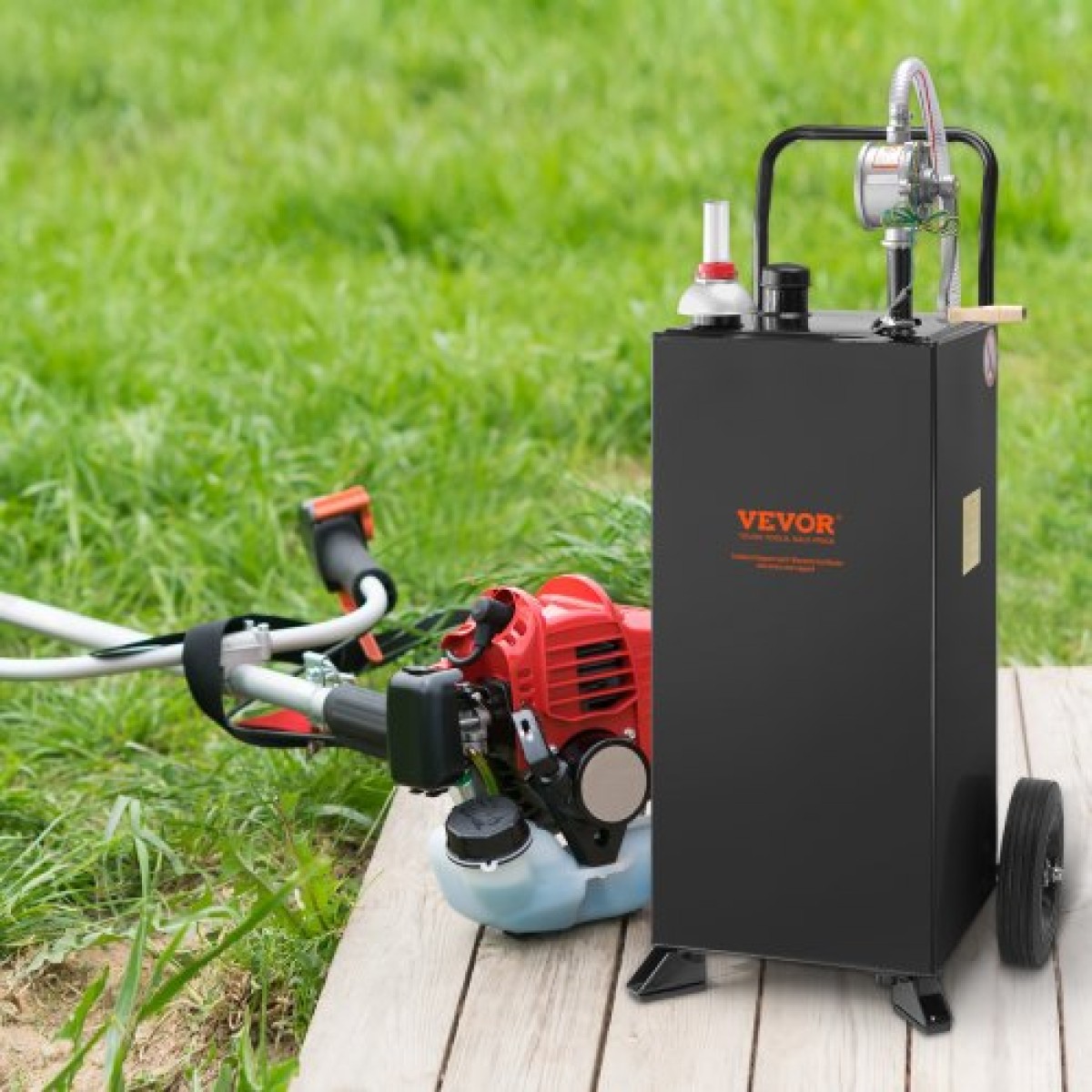 VEVOR 30 Gallon Caddy, Δεξαμενή αποθήκευσης καυσίμου με ρόδες, φορητό δοχείο καυσίμου με αντλία μεταφοράς Manuel, δοχείο καυσίμου βενζίνης ντίζελ για αυτοκίνητα, χορτοκοπτικά, ATV, σκάφη, Περισσότερα, Μαύρο