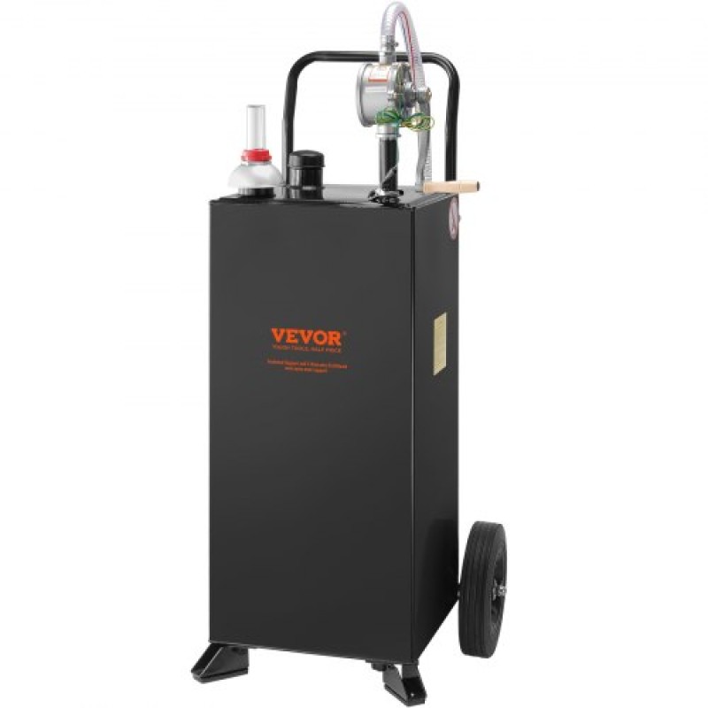 VEVOR 30 Gallon Caddy, Δεξαμενή αποθήκευσης καυσίμου με ρόδες, φορητό δοχείο καυσίμου με αντλία μεταφοράς Manuel, δοχείο καυσίμου βενζίνης ντίζελ για αυτοκίνητα, χορτοκοπτικά, ATV, σκάφη, Περισσότερα, Μαύρο