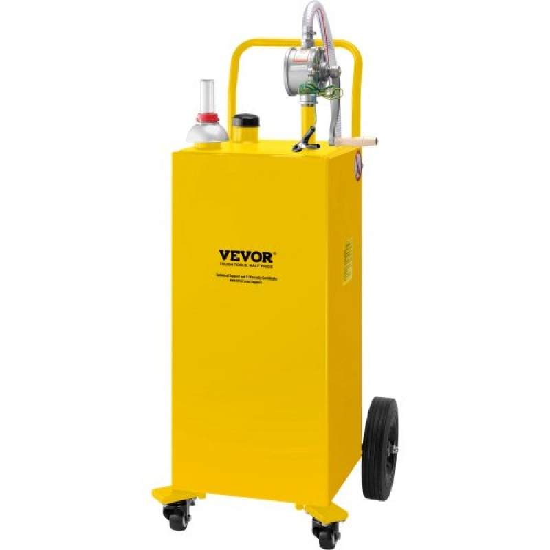 VEVOR Fuel Caddy, 35 Gallon, Δεξαμενή αποθήκευσης αερίου σε 4 τροχούς, με Manuel Transfer Pump, Δοχείο καυσίμου βενζίνης ντίζελ για αυτοκίνητα, χορτοκοπτικά, ATV, σκάφη, Περισσότερα, κίτρινο