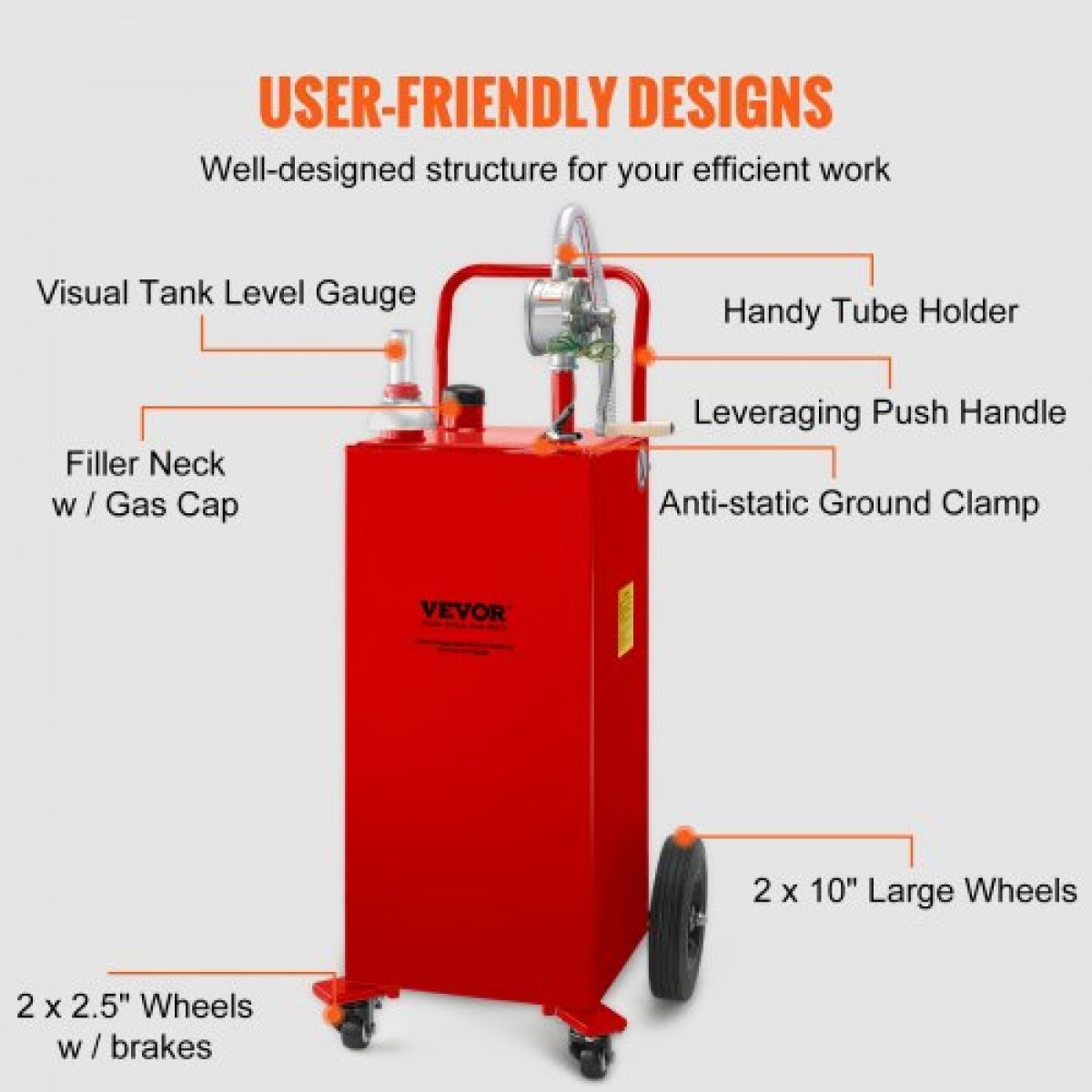 VEVOR Fuel Caddy, 132,49 λίτρα, δοχείο αποθήκευσης αερίου σε 4 τροχούς, με αντλία μεταφοράς Manuel, δοχείο καυσίμου βενζίνης για αυτοκίνητα, χορτοκοπτικά, ATV, σκάφη, Περισσότερα, κόκκινο