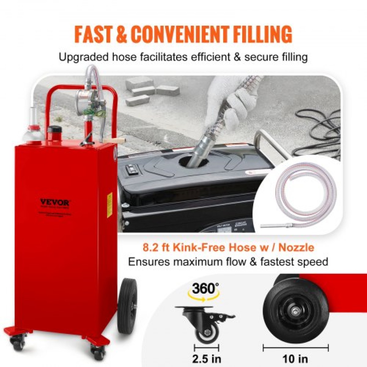 VEVOR Fuel Caddy, 132,49 λίτρα, δοχείο αποθήκευσης αερίου σε 4 τροχούς, με αντλία μεταφοράς Manuel, δοχείο καυσίμου βενζίνης για αυτοκίνητα, χορτοκοπτικά, ATV, σκάφη, Περισσότερα, κόκκινο