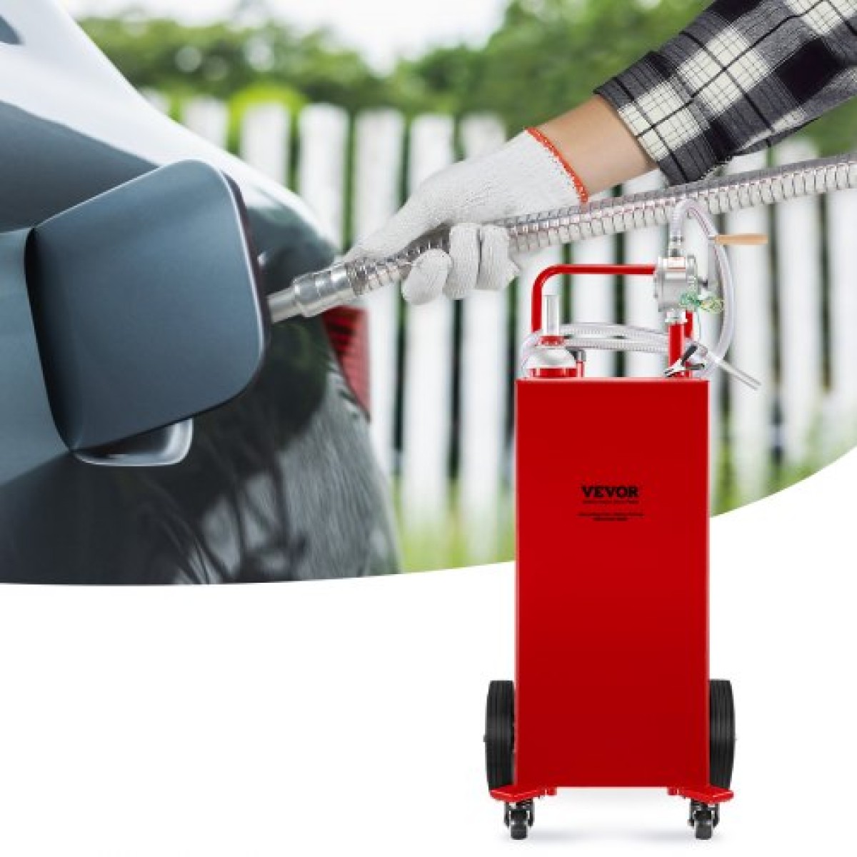 VEVOR Fuel Caddy, 132,49 λίτρα, δοχείο αποθήκευσης αερίου σε 4 τροχούς, με αντλία μεταφοράς Manuel, δοχείο καυσίμου βενζίνης για αυτοκίνητα, χορτοκοπτικά, ATV, σκάφη, Περισσότερα, κόκκινο
