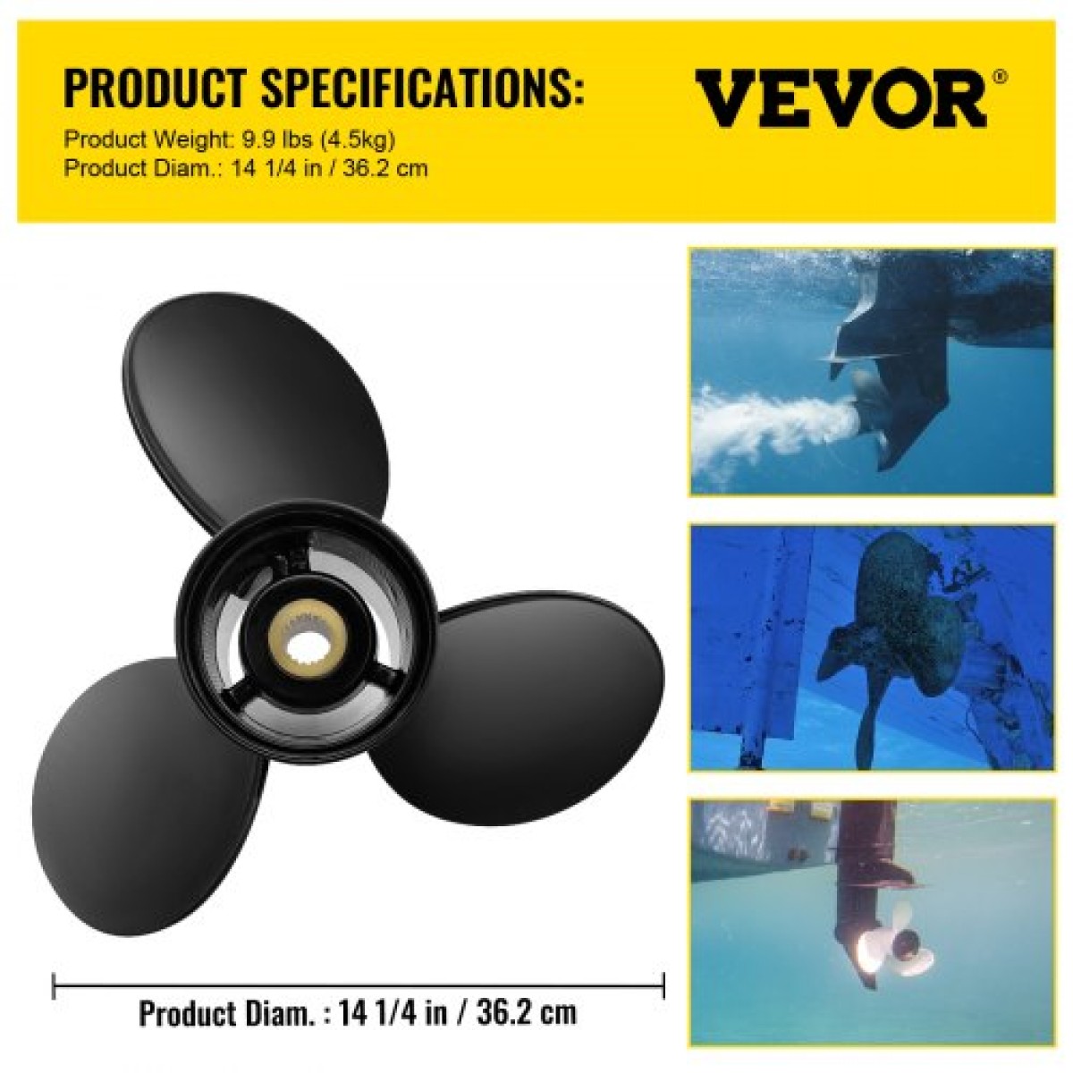Εξωτερική προπέλα VEVOR, Αντικατάσταση για OEM 3817469, 3-Blade 14 1/4 x 21 Pitch προπέλα σκάφους από αλουμίνιο, συμβατή με Volvo Penta SX Drive Όλα τα μοντέλα, με 19 δόντια Splines, RH
