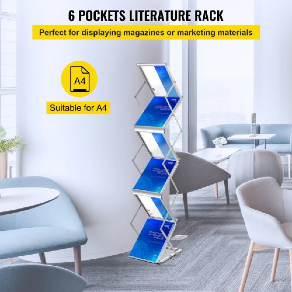 Βάση οθόνης VEVOR Foldable Magazine Display, 6 Pockets Pop-Up μπροσούρα Display Stand, Διπλής όψης Display Catalog Stand θήκης βιβλιογραφίας, φορητό με τσάντα μεταφοράς για εκθέσεις Office Trade Show