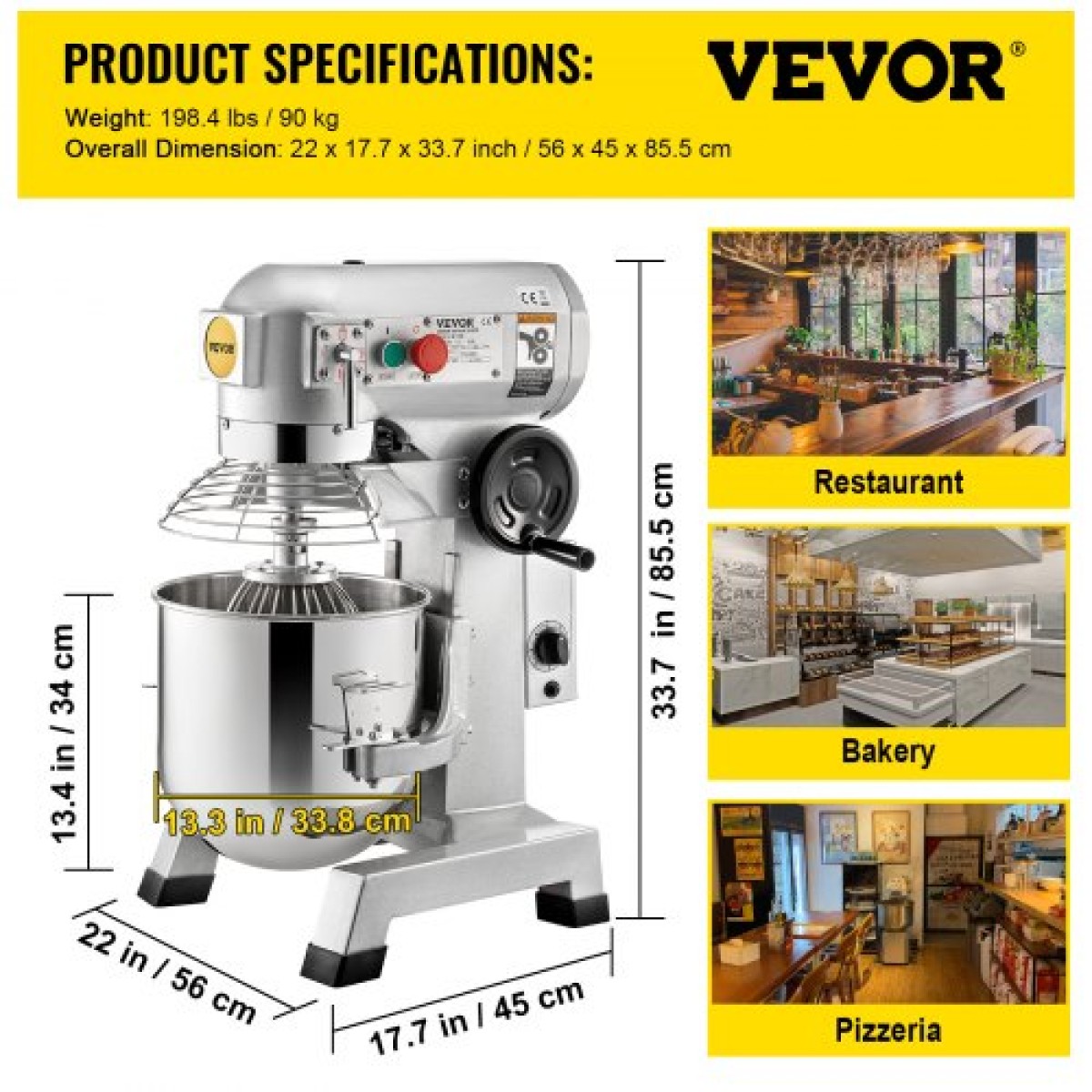 Επαγγελματικός αναδευτήρας VEVOR, Μπολ από ανοξείδωτο ατσάλι 28,4 L, Ηλεκτρικός αναδευτήρας βαρέως τύπου 1500 W με 3 ρυθμιζόμενες ταχύτητες 108/199/382 σ.α.λ., Περιλαμβάνεται αναδευτήρας με γάντζο ζύμης, ιδανικό για πιτσαρία αρτοποιίας
