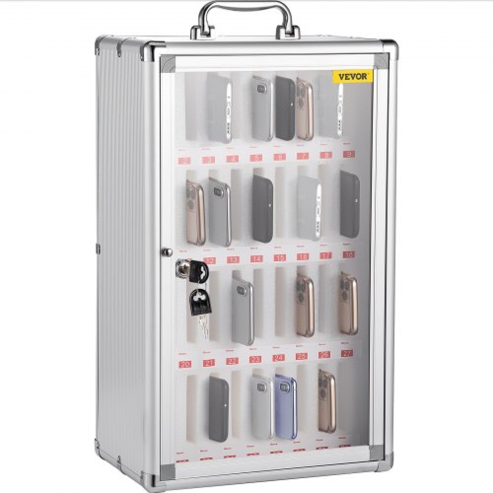 VEVOR Cell Phone Storage Cabinet, 36 Slots, Aluminum Alloy Pocket Chart Storage Locker Box w/ Portable Handle, Key Lock & Handwritten Tags, Wall Mounted for Classroom, Office, Gym