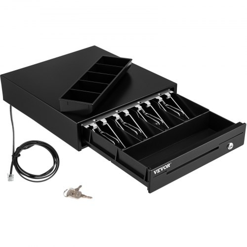 Συρτάρι ταμειακής μηχανής VEVOR, 33 cm 12 V, για σύστημα POS με Δίσκο μετρητών 4 νομισμάτων 5 νομισμάτων, αποσπώμενο διαμέρισμα για νομίσματα & 2 κλειδιά, καλώδιο RJ11/RJ12 για σούπερ μάρκετ, μπαρ, καφετέρια, εστιατόριο