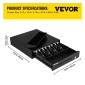 Συρτάρι ταμειακής μηχανής VEVOR, 33 cm 12 V, για σύστημα POS με Δίσκο μετρητών 4 νομισμάτων 5 νομισμάτων, αποσπώμενο διαμέρισμα για νομίσματα & 2 κλειδιά, καλώδιο RJ11/RJ12 για σούπερ μάρκετ, μπαρ, καφετέρια, εστιατόριο