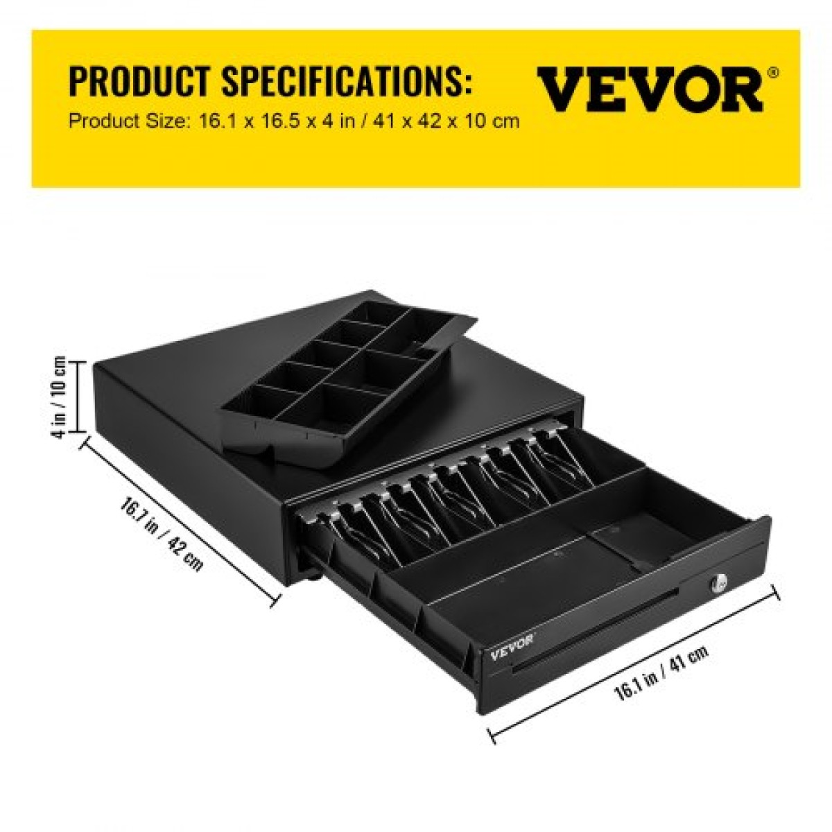 Συρτάρι ταμειακής μηχανής VEVOR, 40,6 cm 12 V, για σύστημα POS με Δίσκο μετρητών 5 χαρτονομισμάτων 8 νομισμάτων, αφαιρούμενη θήκη για νομίσματα & 2 κλειδιά, καλώδιο RJ11/RJ12 για σούπερ μάρκετ, μπαρ, καφετέρια, εστιατόριο